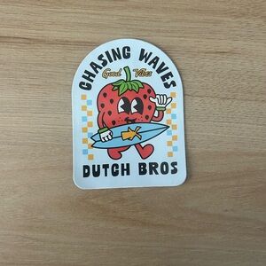 Dutch Bros Surfing Strawberry Sticker - Red and Blue